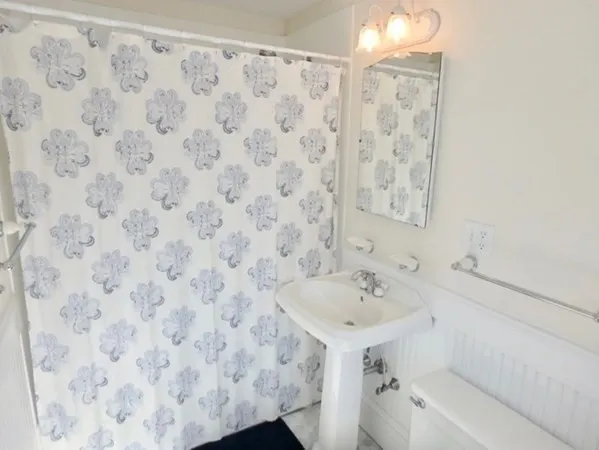 a bathroom with a sink and a shower