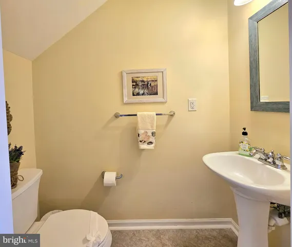 a bathroom with a sink mirror and toilet