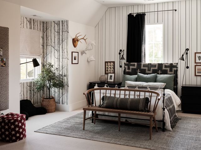 a view of bedroom with furniture and windows