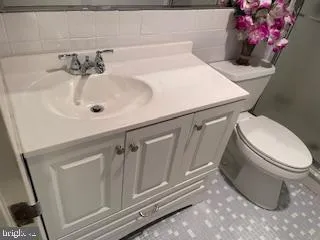 a bathroom with a sink a toilet and vanity