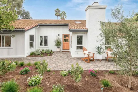 a potted plant sitting in front of a door