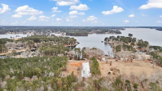 a view of a lake with a city
