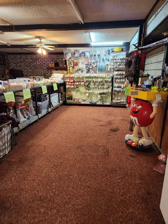 a view of a storage area with racks