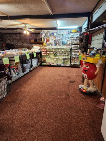 a view of a storage area with racks