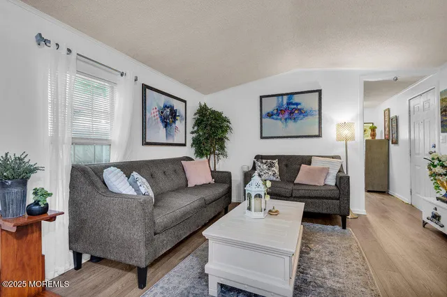 a living room with furniture and a painting on the wall