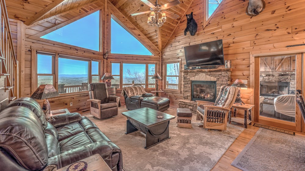 98 Snake Nation Overlook Blue Ridge, GA 30513 - Photo 15 of 41 a living room with furniture a flat screen tv and a fireplace