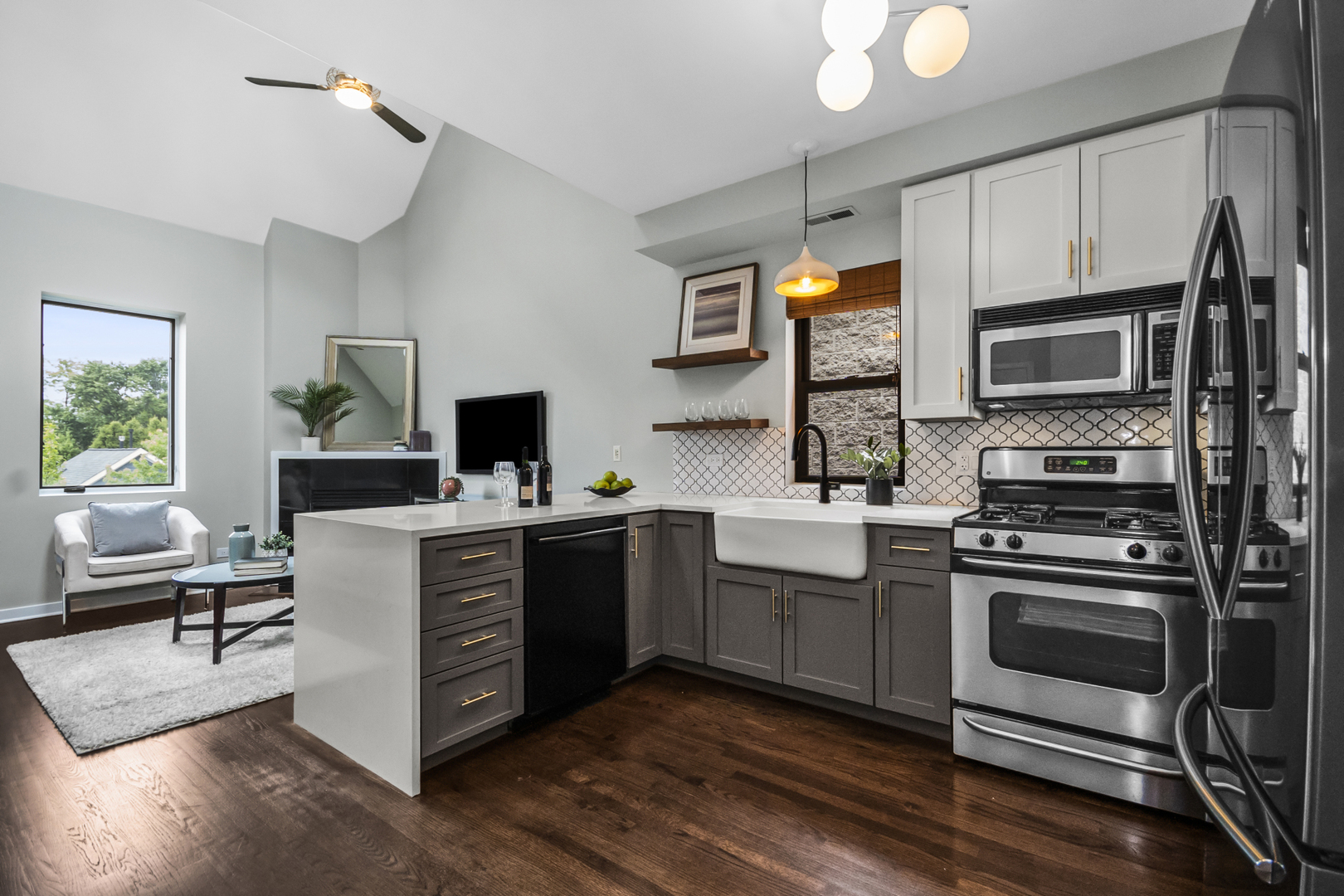 2035 West Crystal Street, Unit 3 Chicago, IL 60622 - Photo 9 of 18 a kitchen with a sink stove and refrigerator