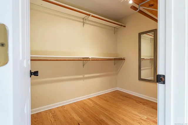 a view of walk in closet with empty racks