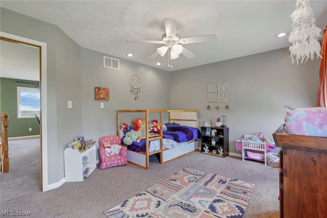 3483 Cooper Road Cumberland, OH 43732 - Photo 19 of 50 Carpeted bedroom with a textured ceiling and ceiling fan