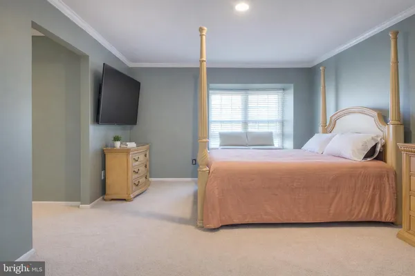 a bedroom with a bed and a television in it