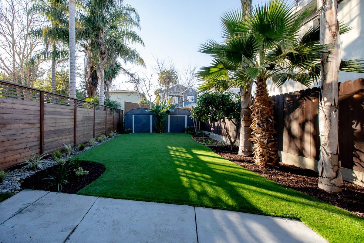1427 Bay Street Alameda, CA 94501 - Photo 45 of 60 a view of a backyard with potted plants and a palm tree