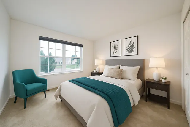 a bedroom with a bed and a couch