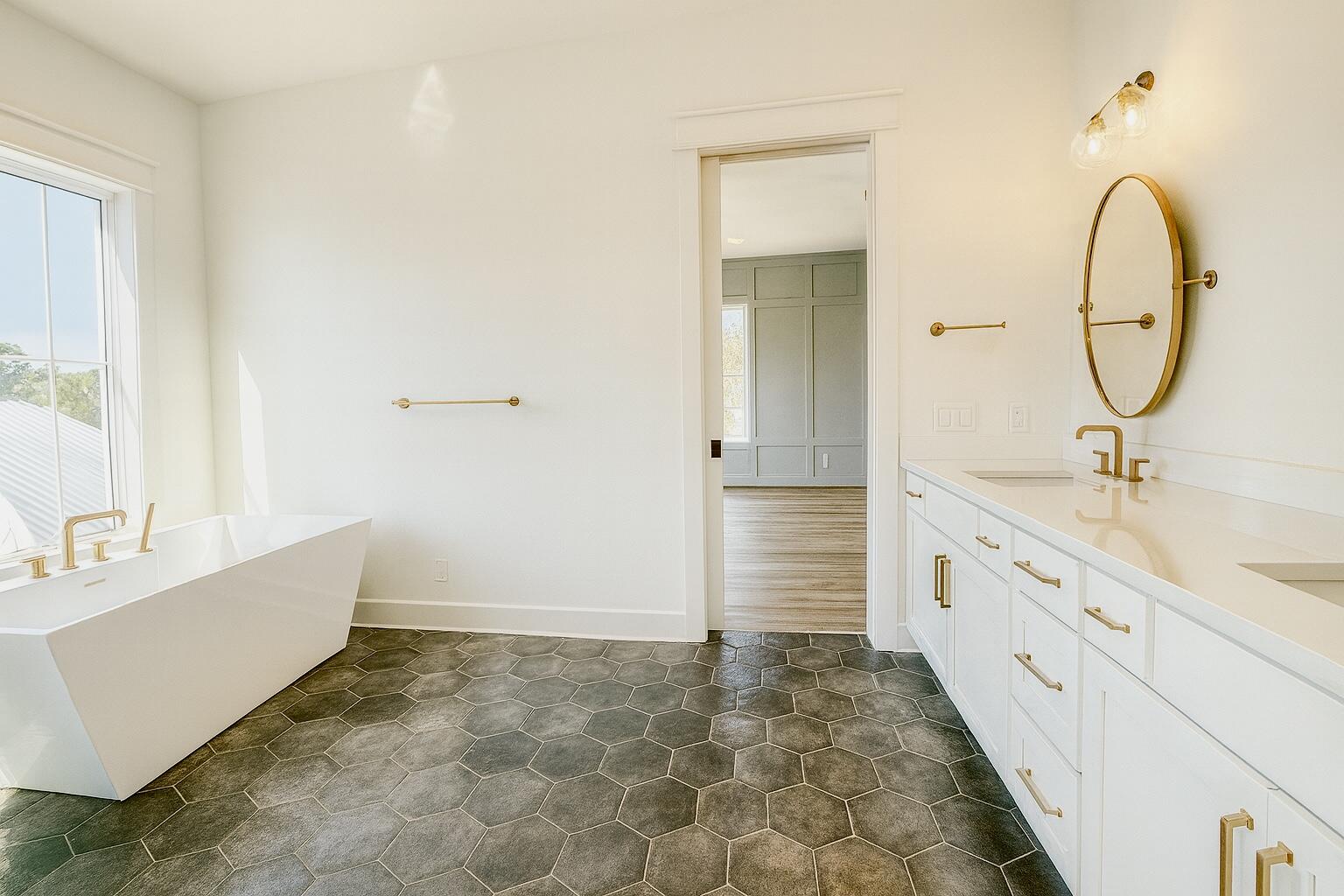 Lot 45 Sweet Gum Inlet Beach Inlet Beach, FL 32461 - Photo 31 of 56 a bathroom with a granite countertop sink mirror and a bathtub