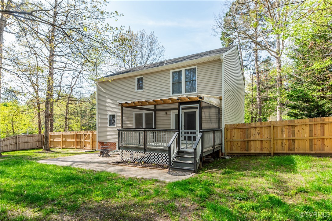 12262 Church Road Henrico, VA 23233 - Photo 43 of 50 Rear view of house with a pergola, a deck, a fence