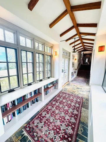 a large room with windows