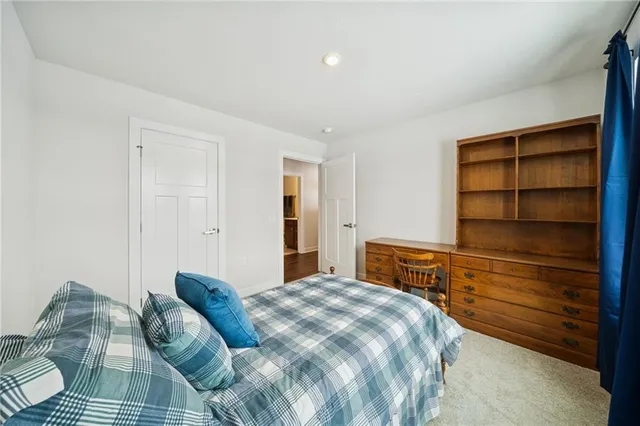 a bedroom with a bed and a cabinets