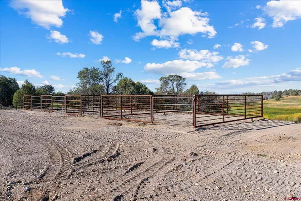 a view of a yard with wooden fence