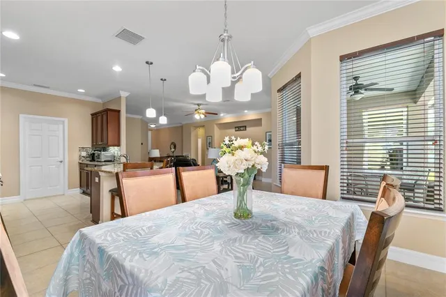 a dining room filled with furniture
