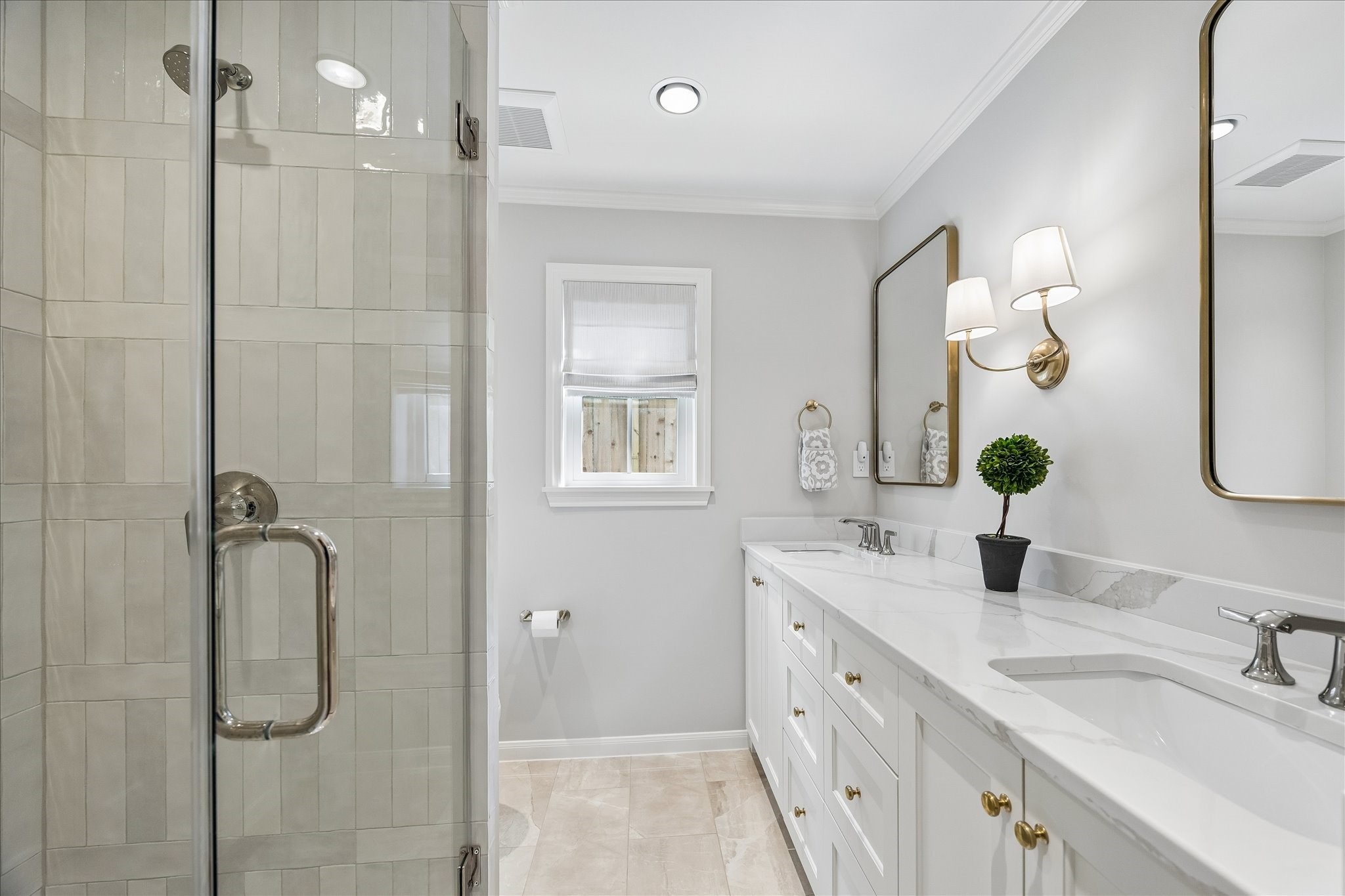 13503 Myrtlea Drive Houston, TX 77079 - Photo 37 of 50 a bathroom with a double vanity sink mirror and shower