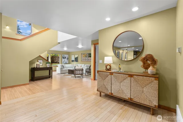 a view of a living room and dining room
