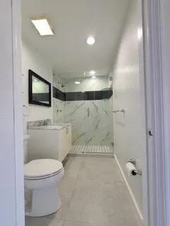 a bathroom with a toilet a sink and mirror