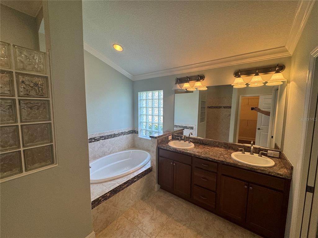 2276 Fringe Tree Trail The Villages, FL 32162 - Photo 17 of 22 a bathroom with a tub a double vanity sink and mirror