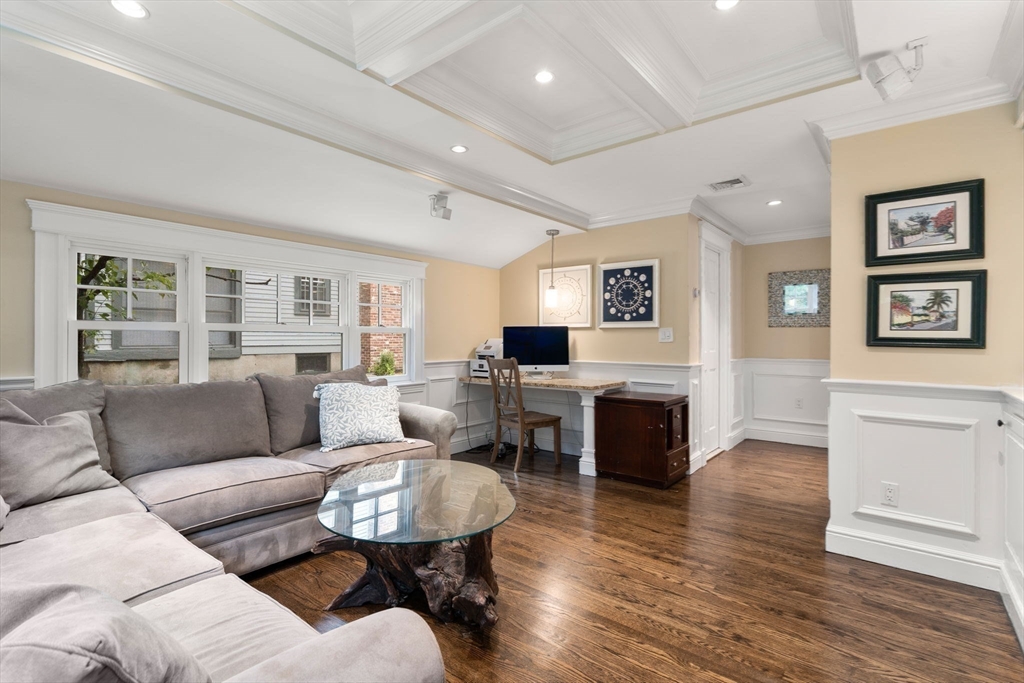 14 Sunset Road Wellesley, MA 02482 - Photo 17 of 39 a living room with furniture kitchen view and a wooden floor