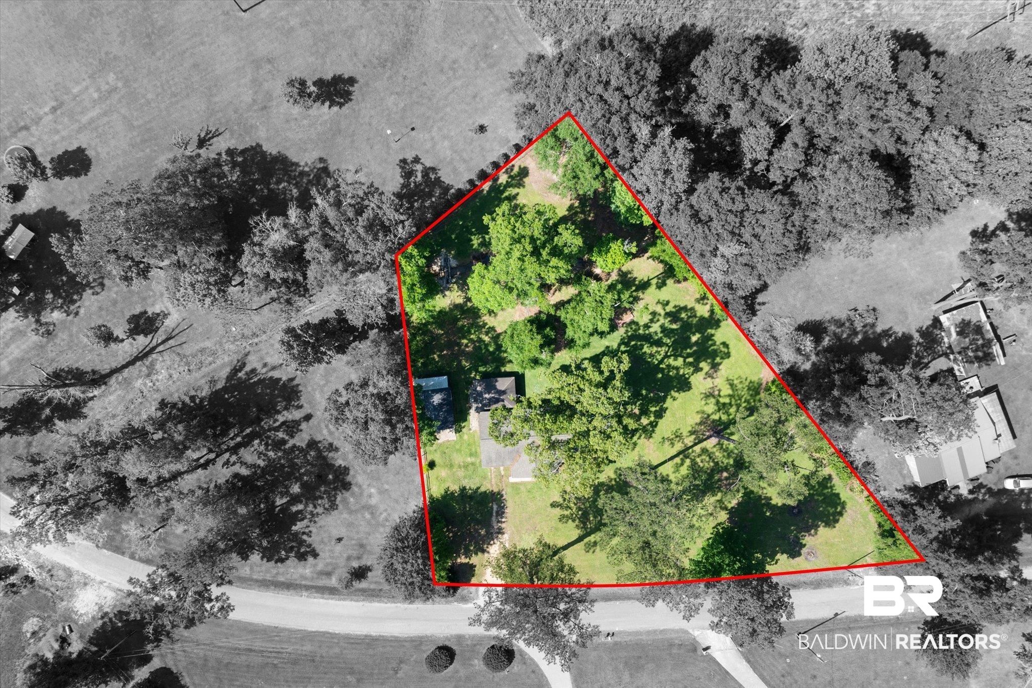 427 Upper Ferry Road Leroy, AL 36548 - Photo 23 of 37 Aerial view of property and surrounding area featuring property boundaries highlighted