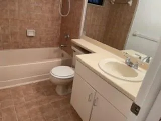 a bathroom with a sink a toilet and a bathtub