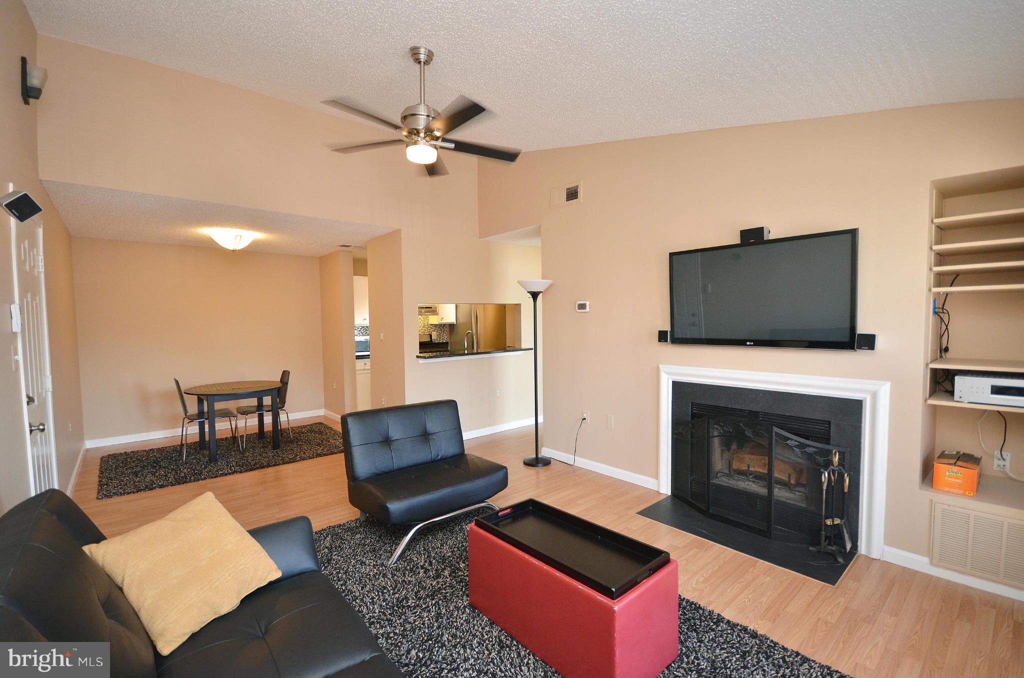 21019 Timber Ridge Terrace, Unit 302 Ashburn, VA 20147 - Photo 5 of 27 a living room with furniture a flat screen tv and a fireplace