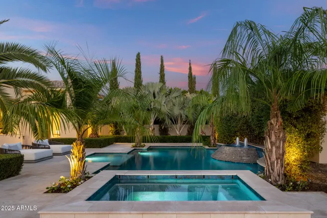 a view of a yard with palm trees