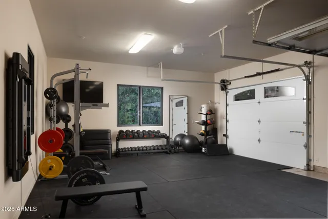 a view of a room with gym equipment