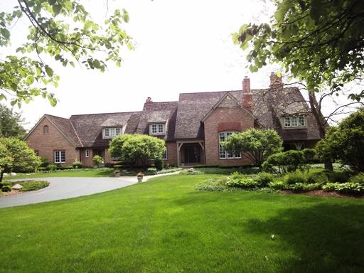 a view of a house with a big yard potted plants and a large tree