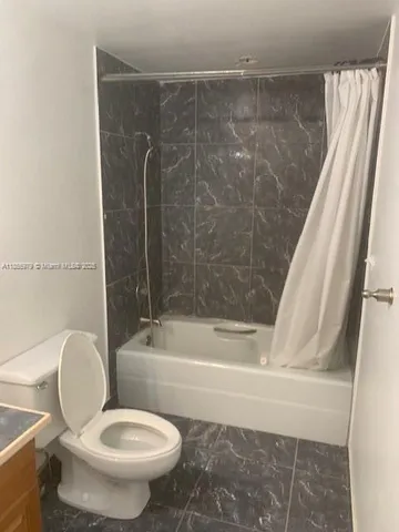 a bathroom with a toilet and a bathtub