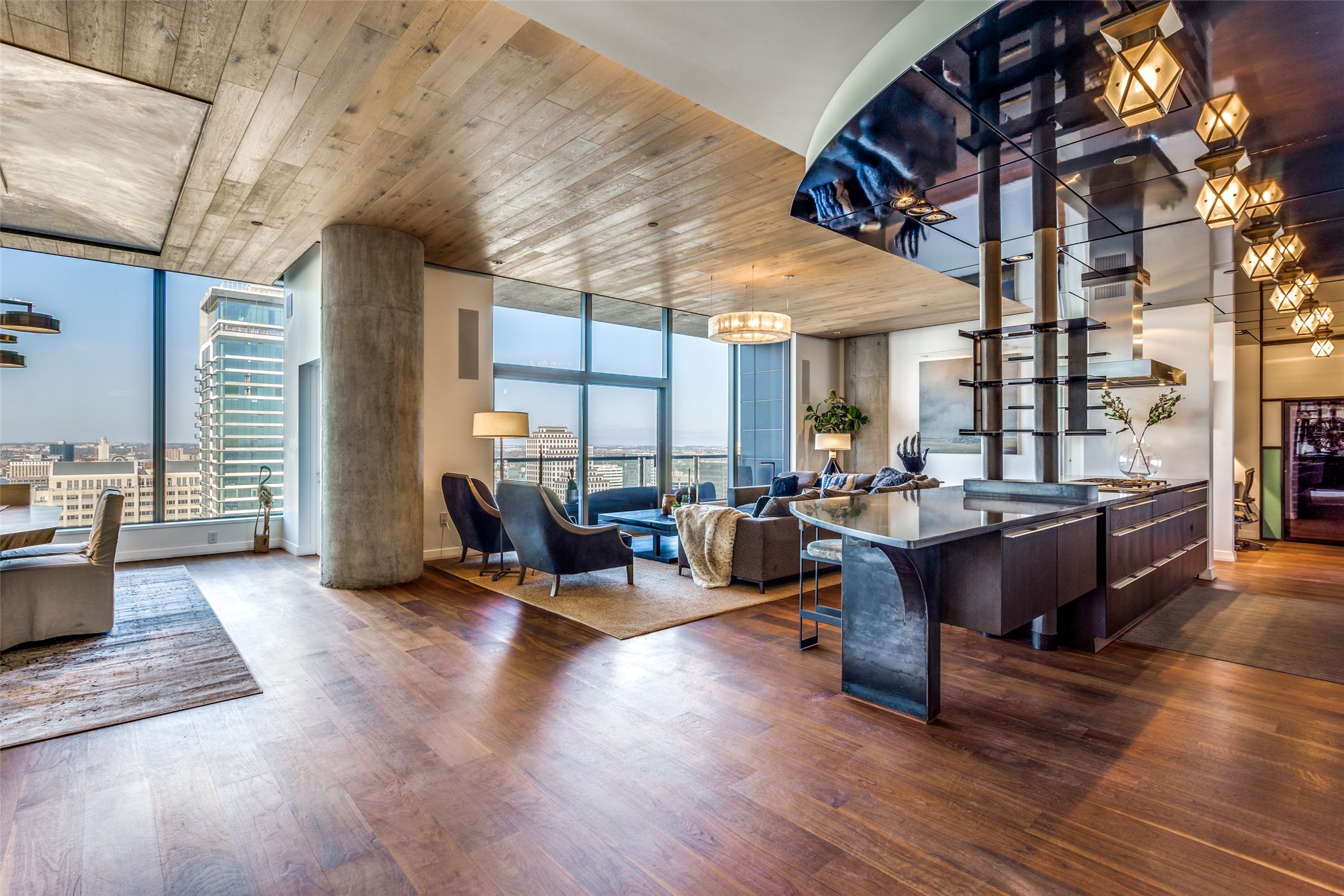 210 Lavaca Street, Unit 3305 Austin, TX 78701 - Photo 7 of 24 Building lobby featuring wooden ceiling and floor to ceiling windows