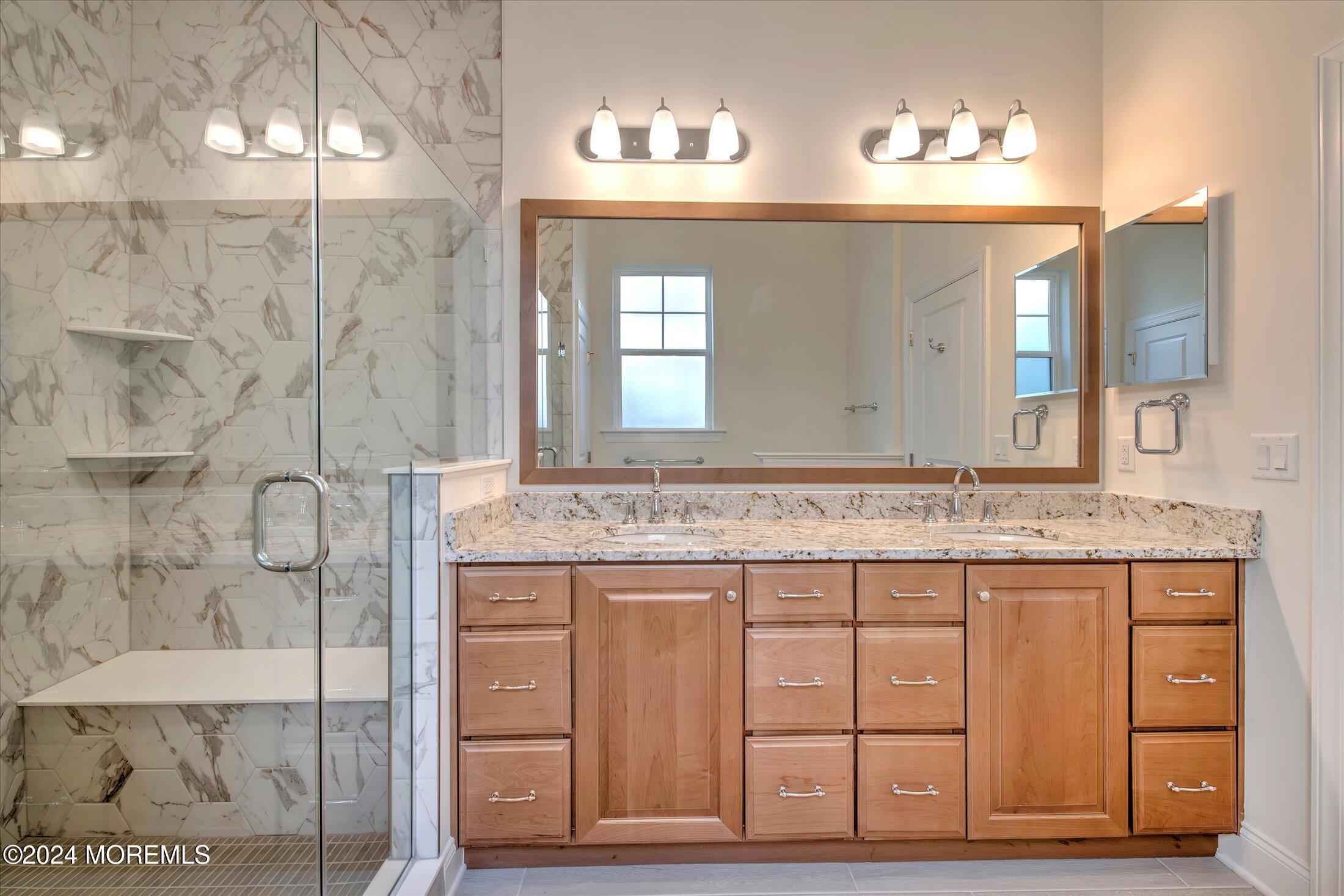 166 Grandview Circle Howell, NJ 07731 - Photo 18 of 48 a bathroom with a sink vanity granite and a mirror