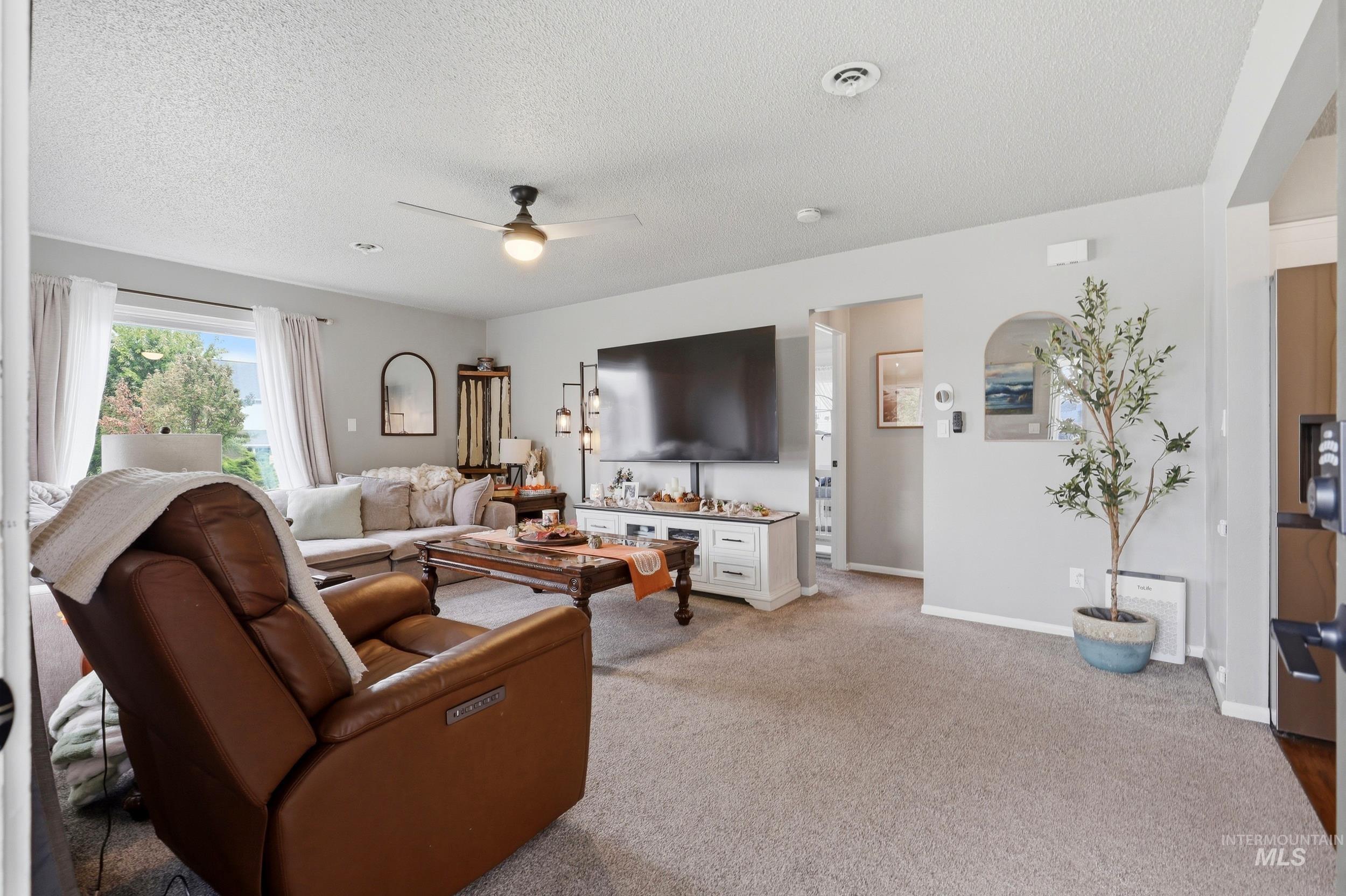 1803 14th Street Lewiston, ID 83501 - Photo 6 of 27 Carpeted flooring, ceiling fan, and wall-mounted television