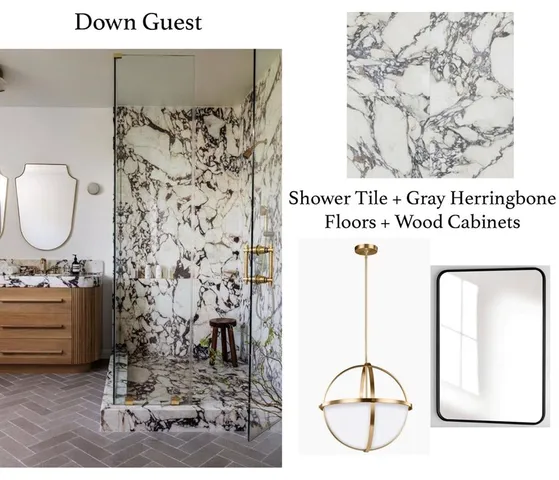 a bathroom with a sink a mirror and shower