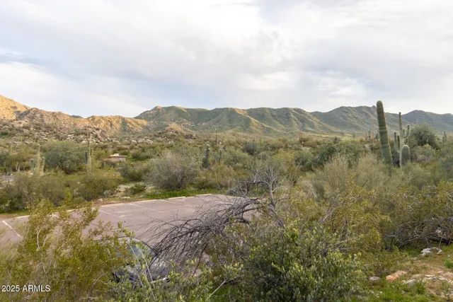 a view of a mountain range with lush green forest