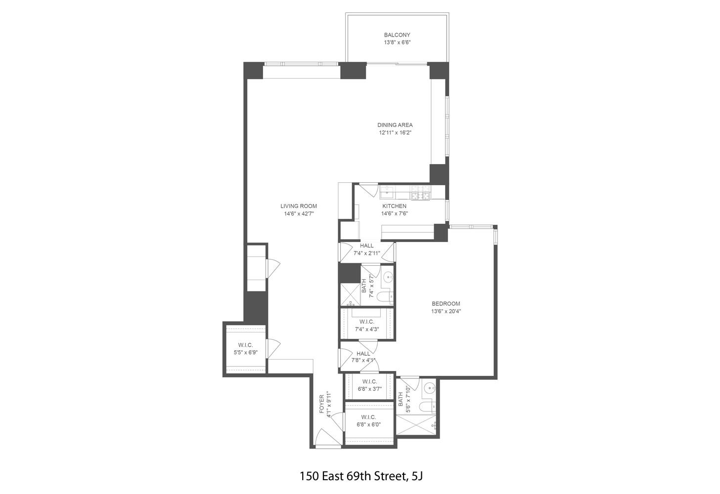 150 East 69th Street, Unit 5J Manhattan, NY 10021 - Photo 11 of 11 a picture of a floor plan