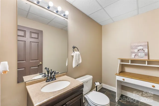 a bathroom with a toilet a sink and mirror