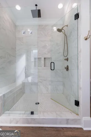 a bathroom with a shower
