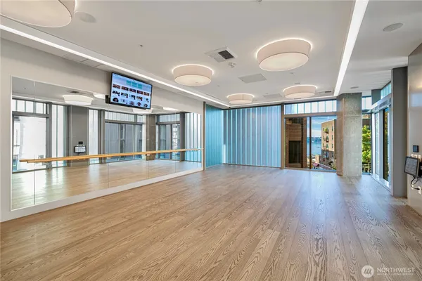 a view of a room with gym equipment