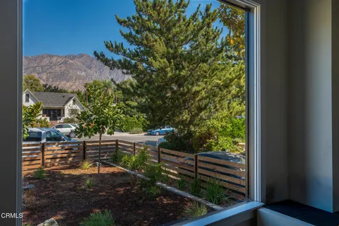 a view of a balcony with an outdoor space