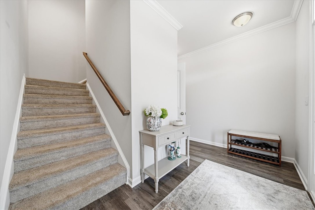 403 Seaborn Circle Pendleton, SC 29670 - Photo 6 of 47 A well-lit entry hall features a carpeted staircase and durable flooring, creating a welcoming first impression.