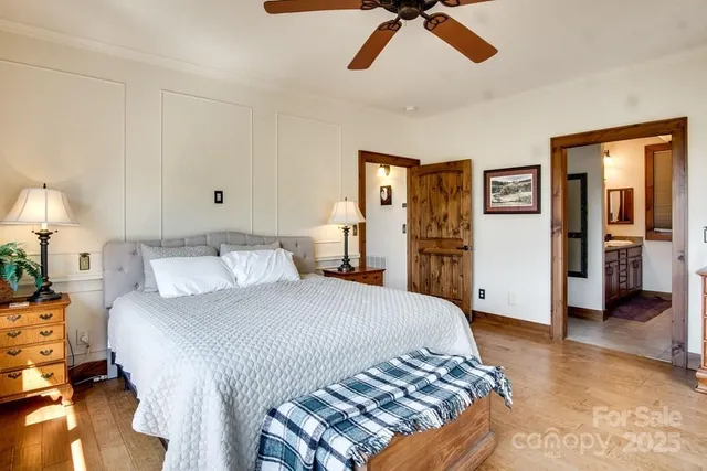 a bedroom with a bed and a walk in closet