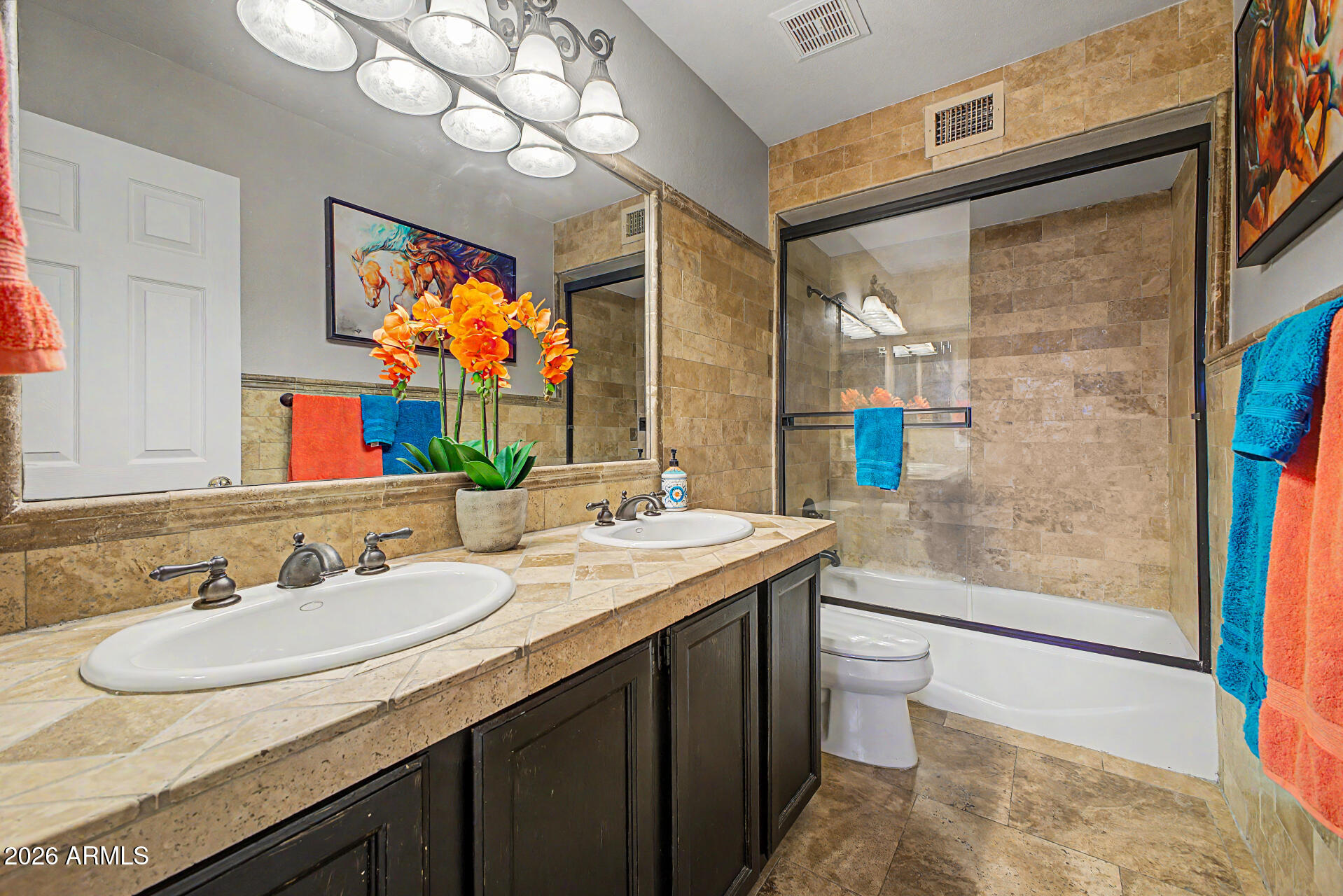 3948 North Ranier Mesa, AZ 85215 - Photo 32 of 69 a bathroom with a granite countertop sink a large mirror and a bathtub