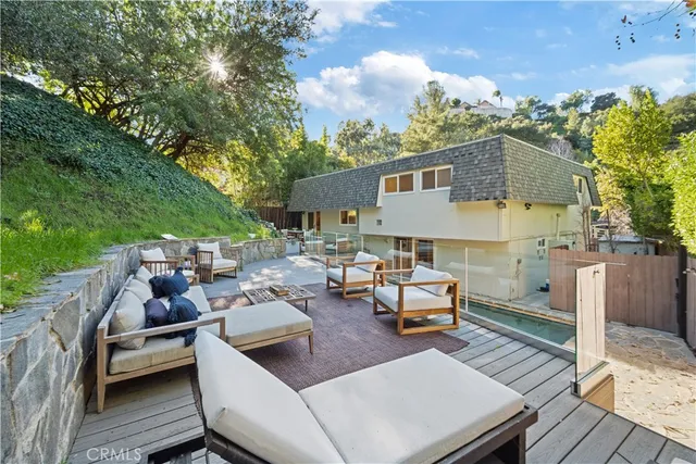 a front view of a house with patio