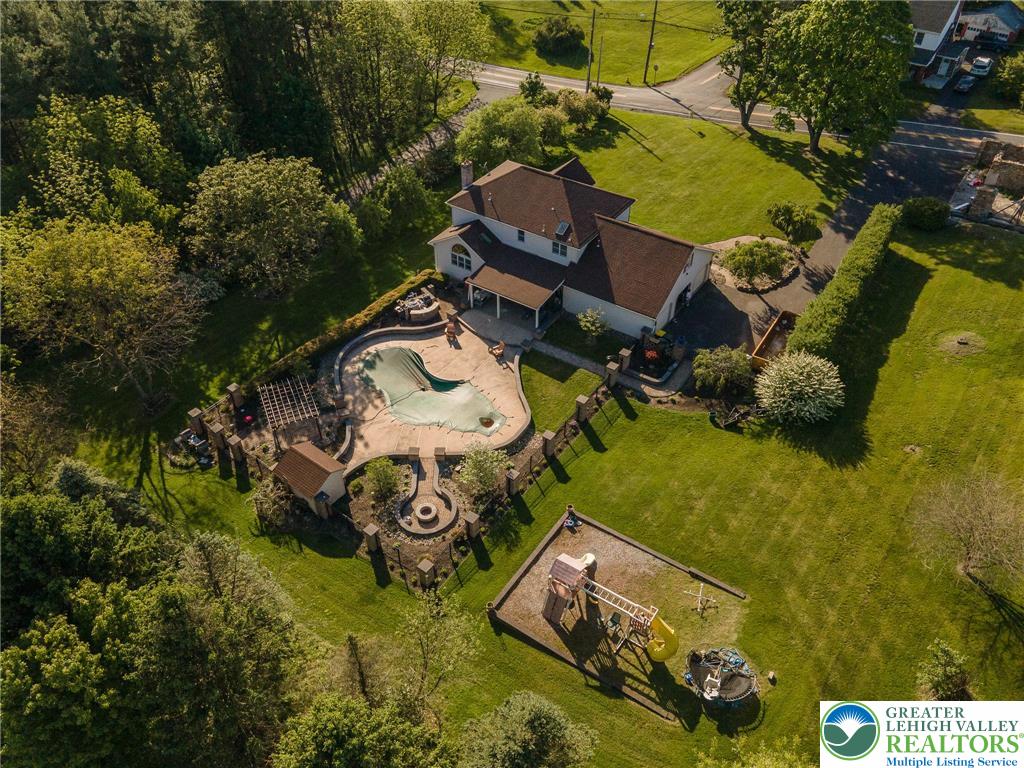 2170 Clearview Road Coplay, PA 18037 - Photo 72 of 75 An aerial view showcases this beautiful residence featuring a private pool and spacious grounds.