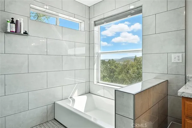 a bathroom with a granite countertop sink mirror and a